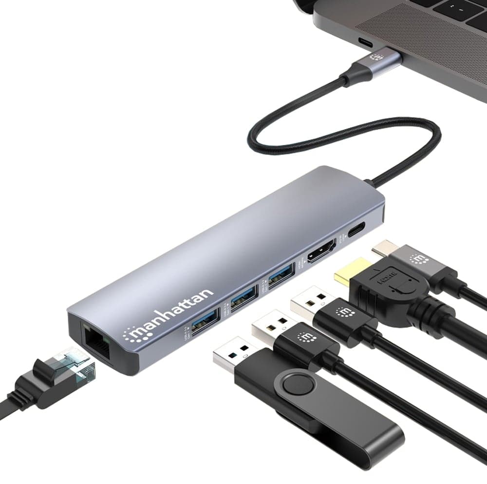 Docking Station USB-C 6-in-1 Hub Multiporta 4K HDMI PD 100W - Manhattan IADAP USBC-MULTIAL3