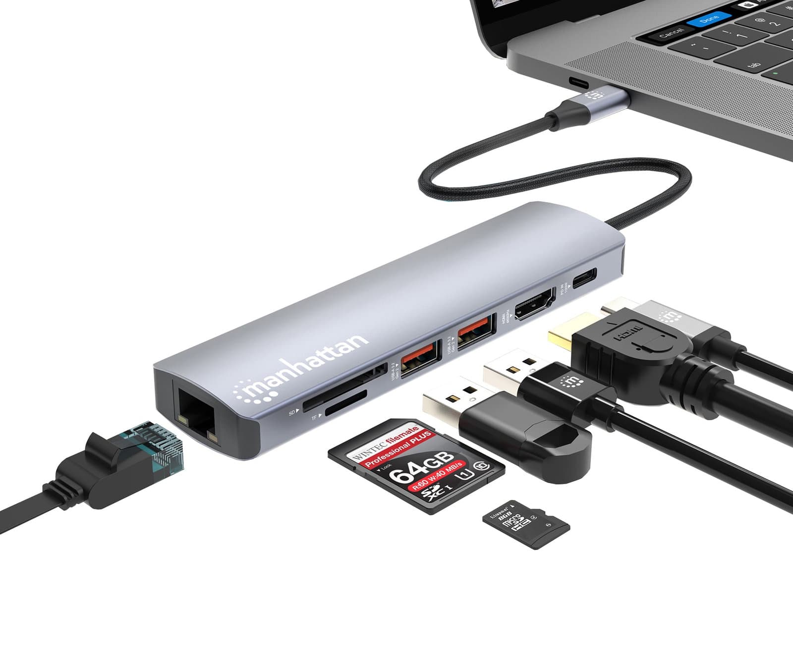 Docking Station USB-C 7-in-1 Hub Multiporta 4K HDMI PD 100W - Manhattan IADAP USBC-MULTIAL4