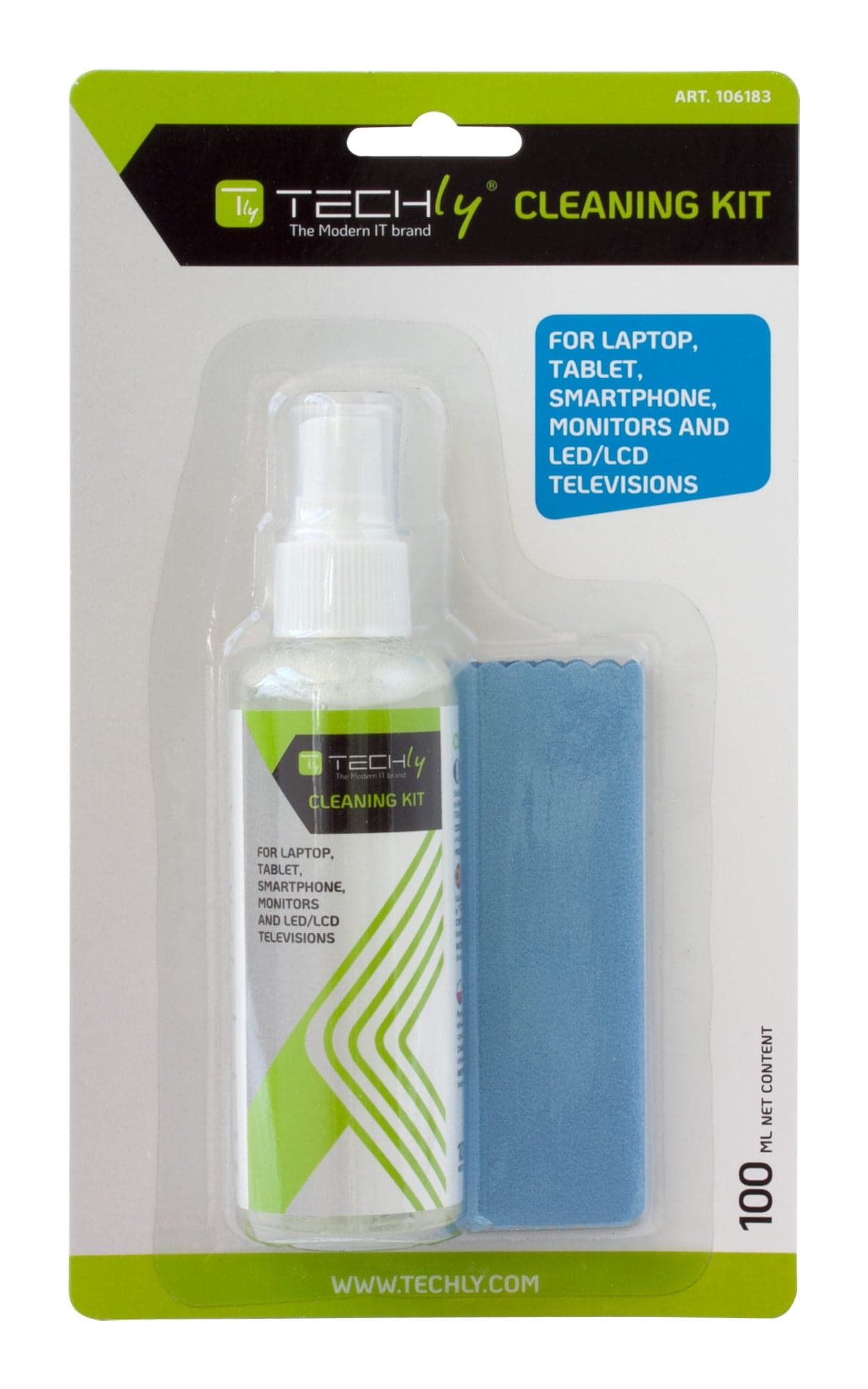 Kit di Pulizia per Monitor LCD 100ml con Panno Microfibra - Techly IAS-LCD100TY