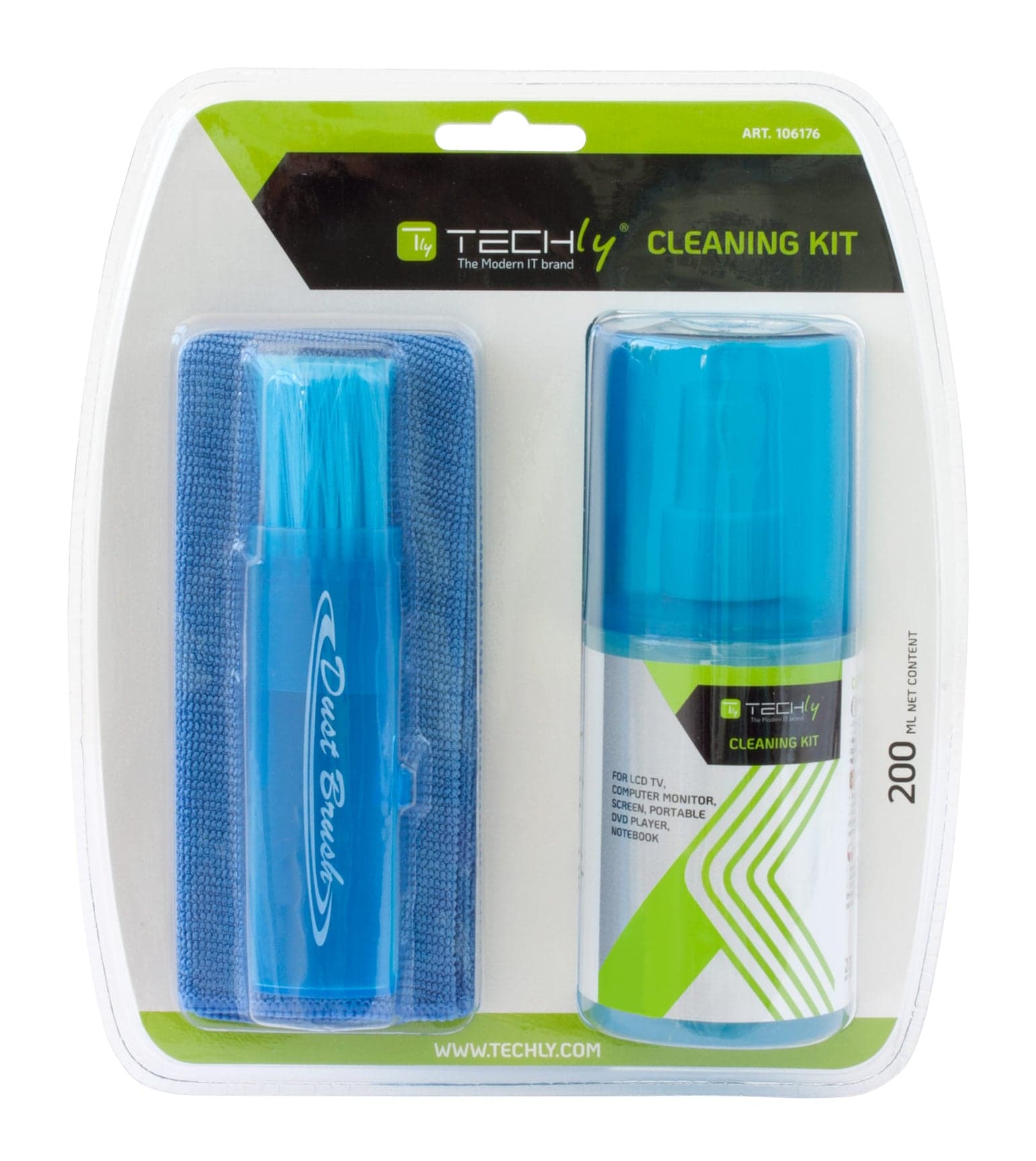 Kit di Pulizia per Monitor LCD 200ml con Panno Microfibra e Pennello - Techly IAS-LCD200TY