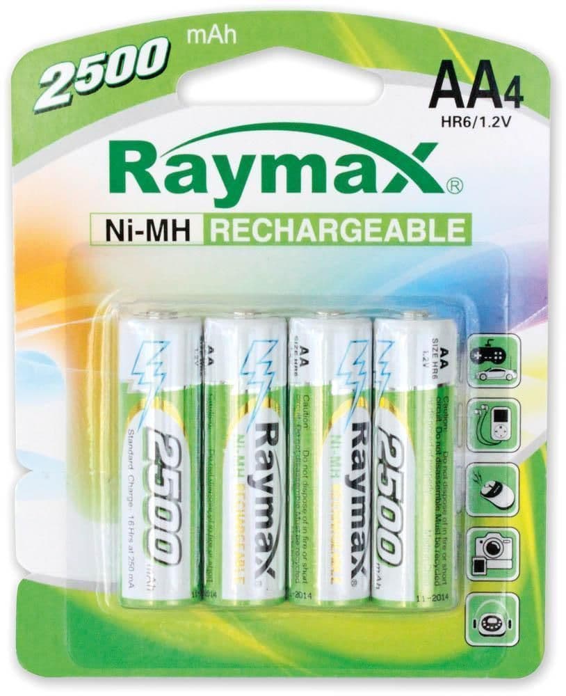Blister 4 Batterie Ricaricabili Stilo AA 2500 mAh - Raymax Batteries IBT-K2500-B4