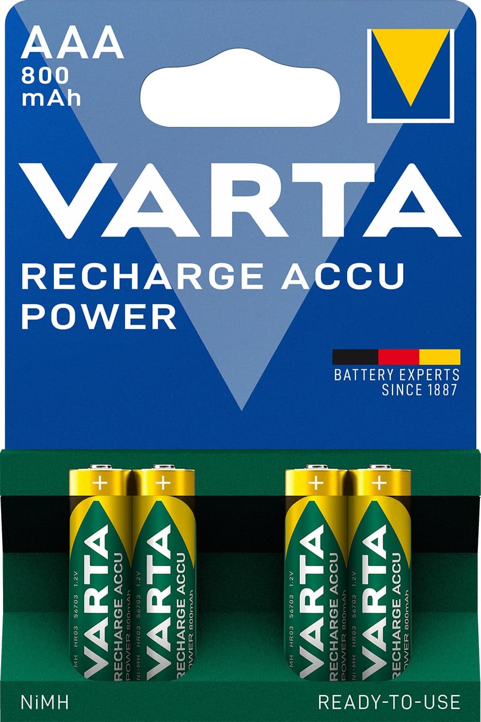 Blister 4 Batterie Ricaricabili Mini Stilo AAA 800 mAh - Varta IBT-KVR-LR03-48