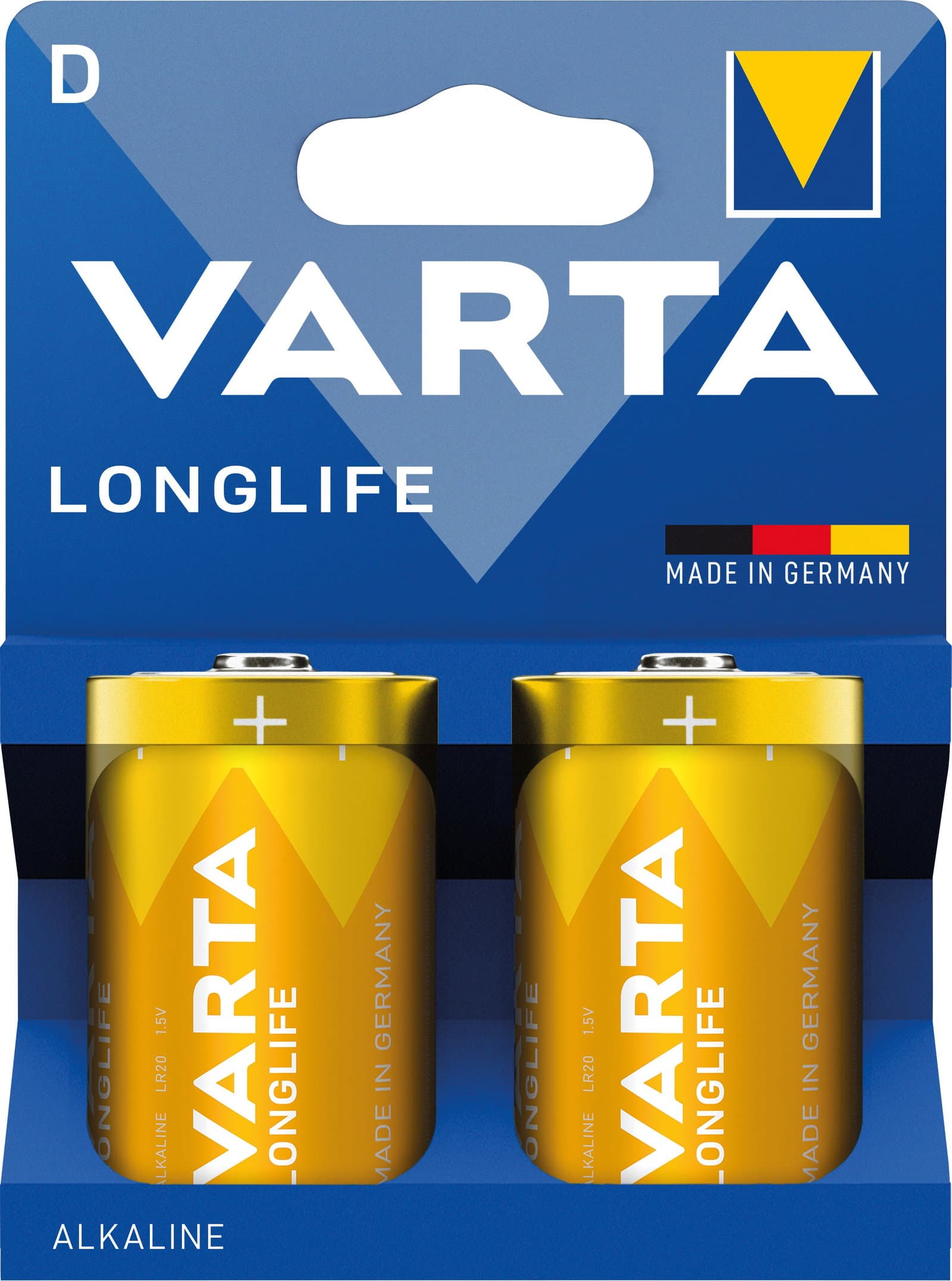 Blister 2 Batterie 1.5V Longlife Alcalina D Torcia - Varta IBT-KVT-DL2P