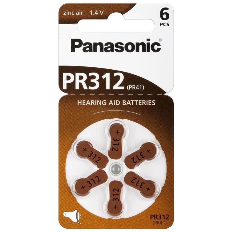 Batterie a Bottone per Protesi Acustiche PR312 PR41, 6pz - Panasonic IBT-PAC-V312