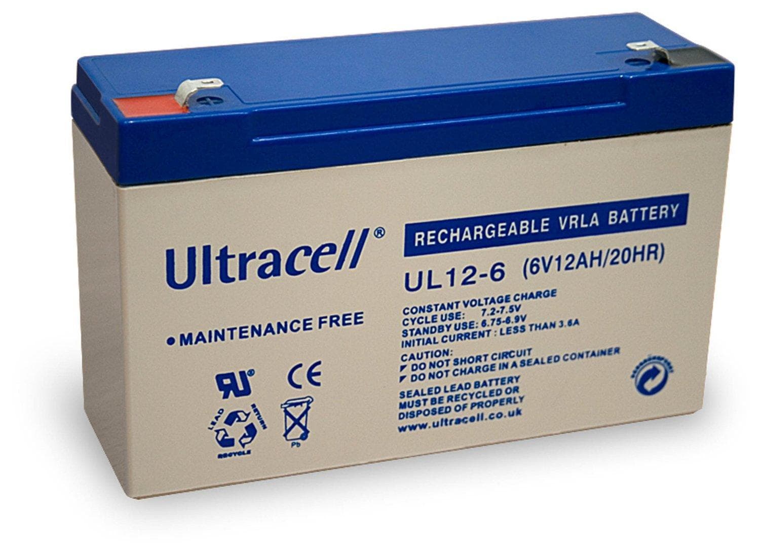 Batteria Ricaricabile 6V 12Ah Ultracell UL12-6 Faston 187 4.8 mm - IBT-PS-UL126