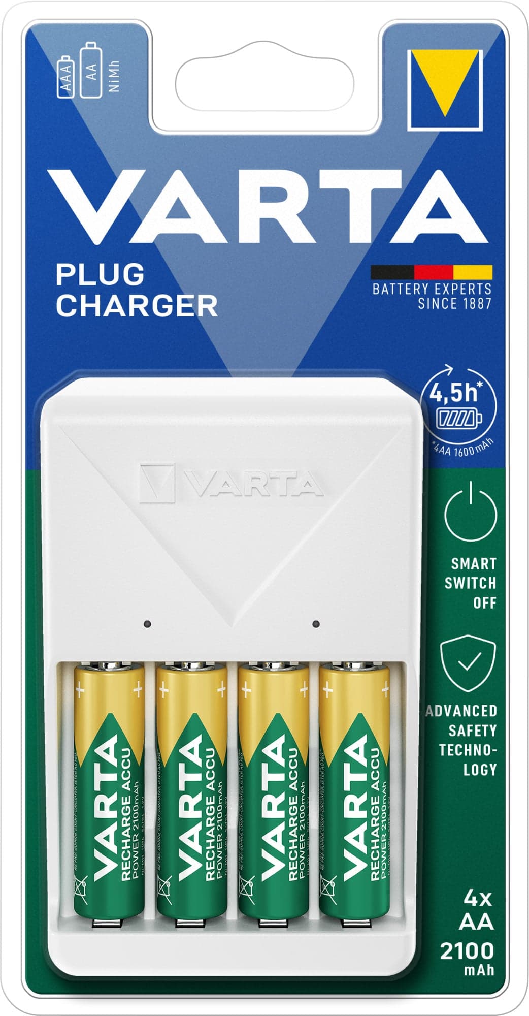 Caricabatterie Compatto a Spina Pocket Charger per 4 pile AA/AAA - Varta IBT-VCPOC2