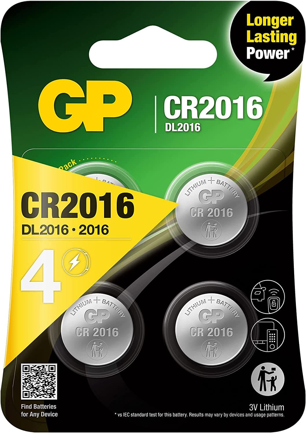 Blister 4 Batterie al Litio a Bottone 3V CR2016 - GP Batteries IC-GP103379