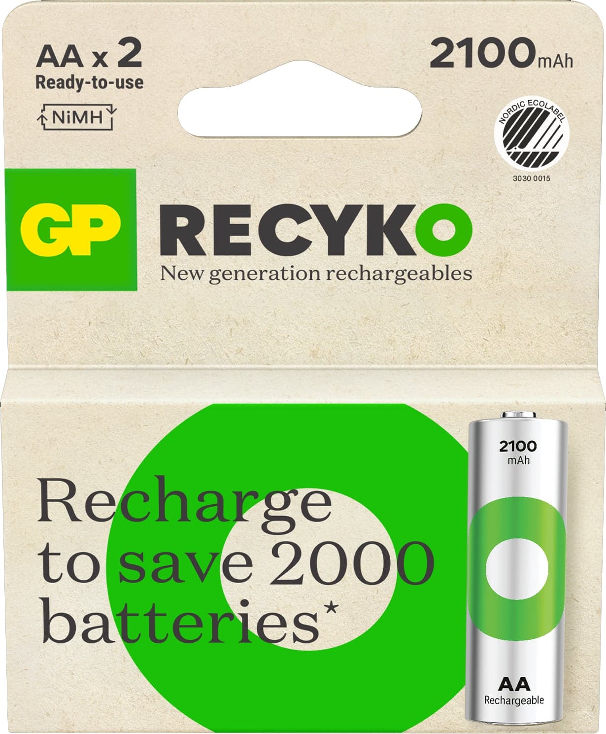 Blister 2 Batterie Ricaricabili AA 2100 mAh GP ReCyko - GP Batteries IC-GP201239