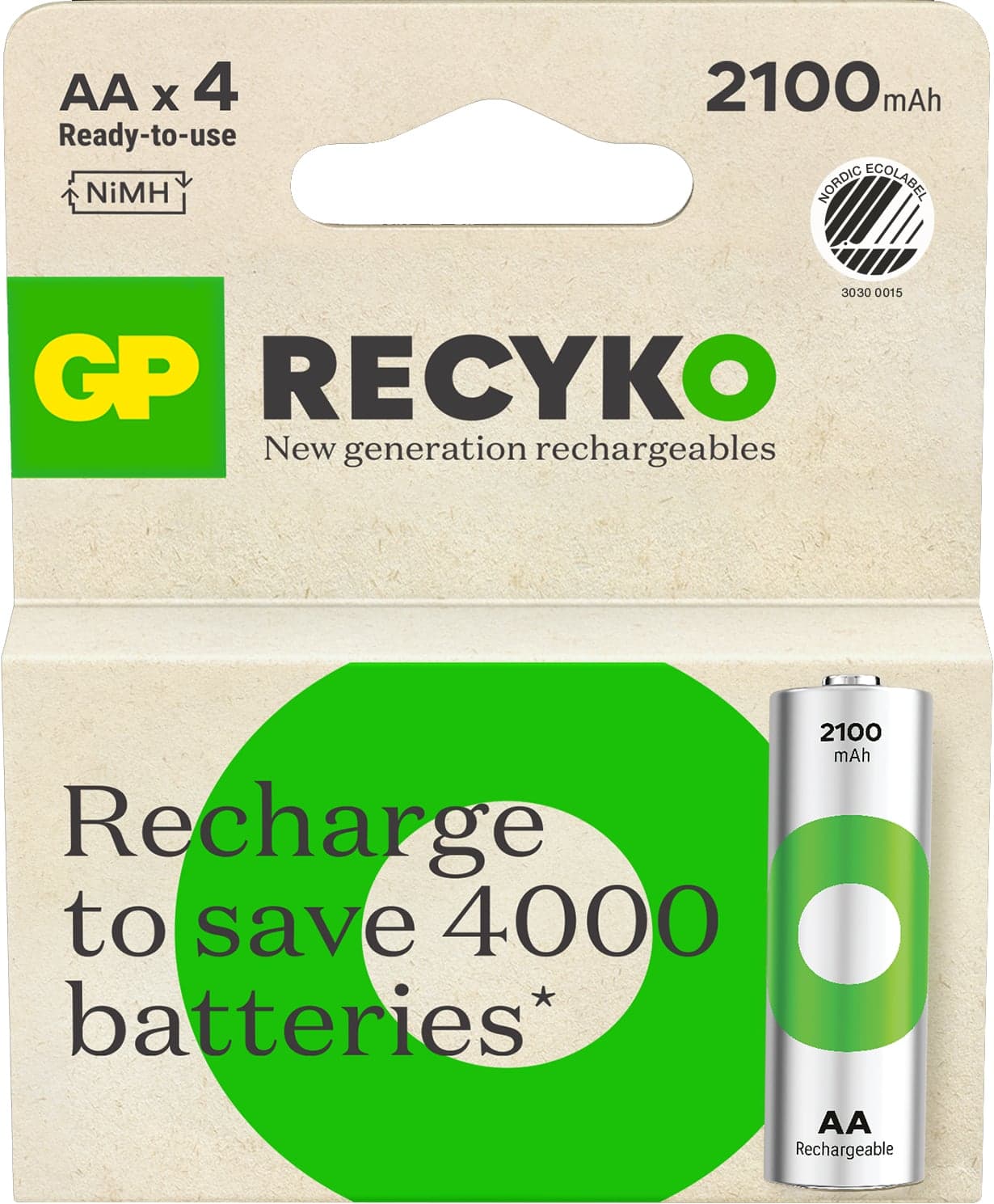 Blister 4 Batterie Ricaricabili AA 2100 mAh GP ReCyko - GP Batteries IC-GP201240