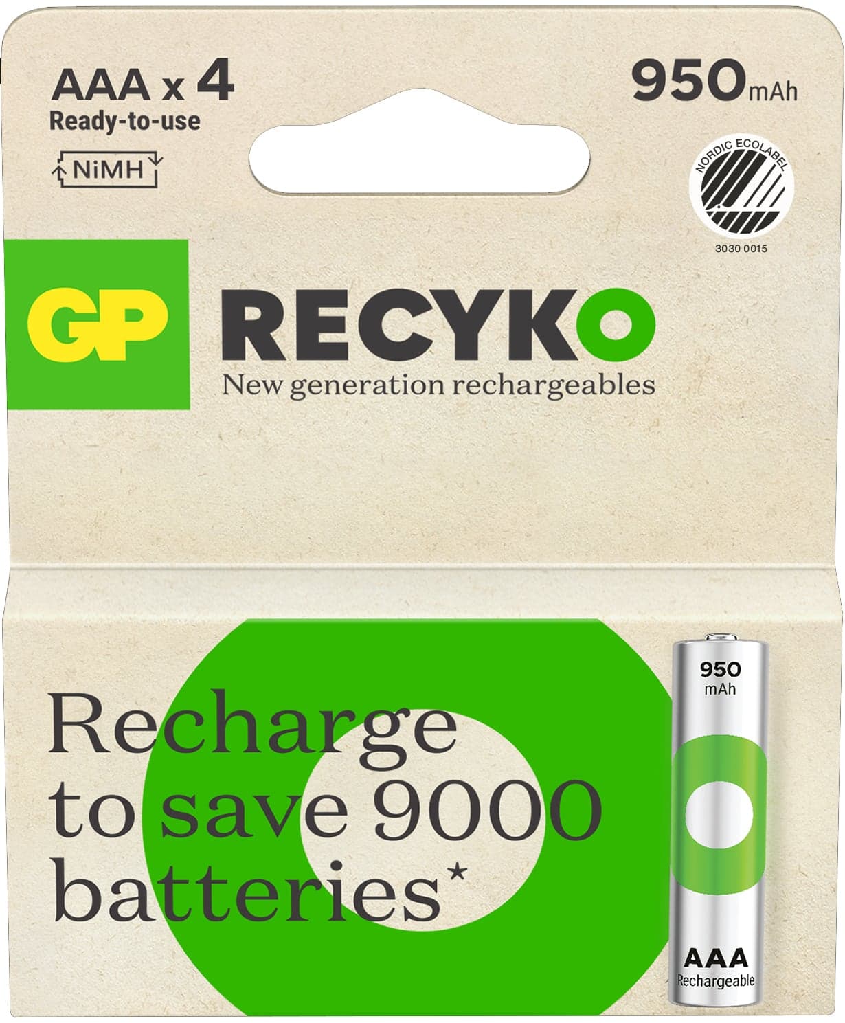 Blister 4 Batterie Ricaricabili AAA 950 mAh GP ReCyko - GP Batteries IC-GP201242