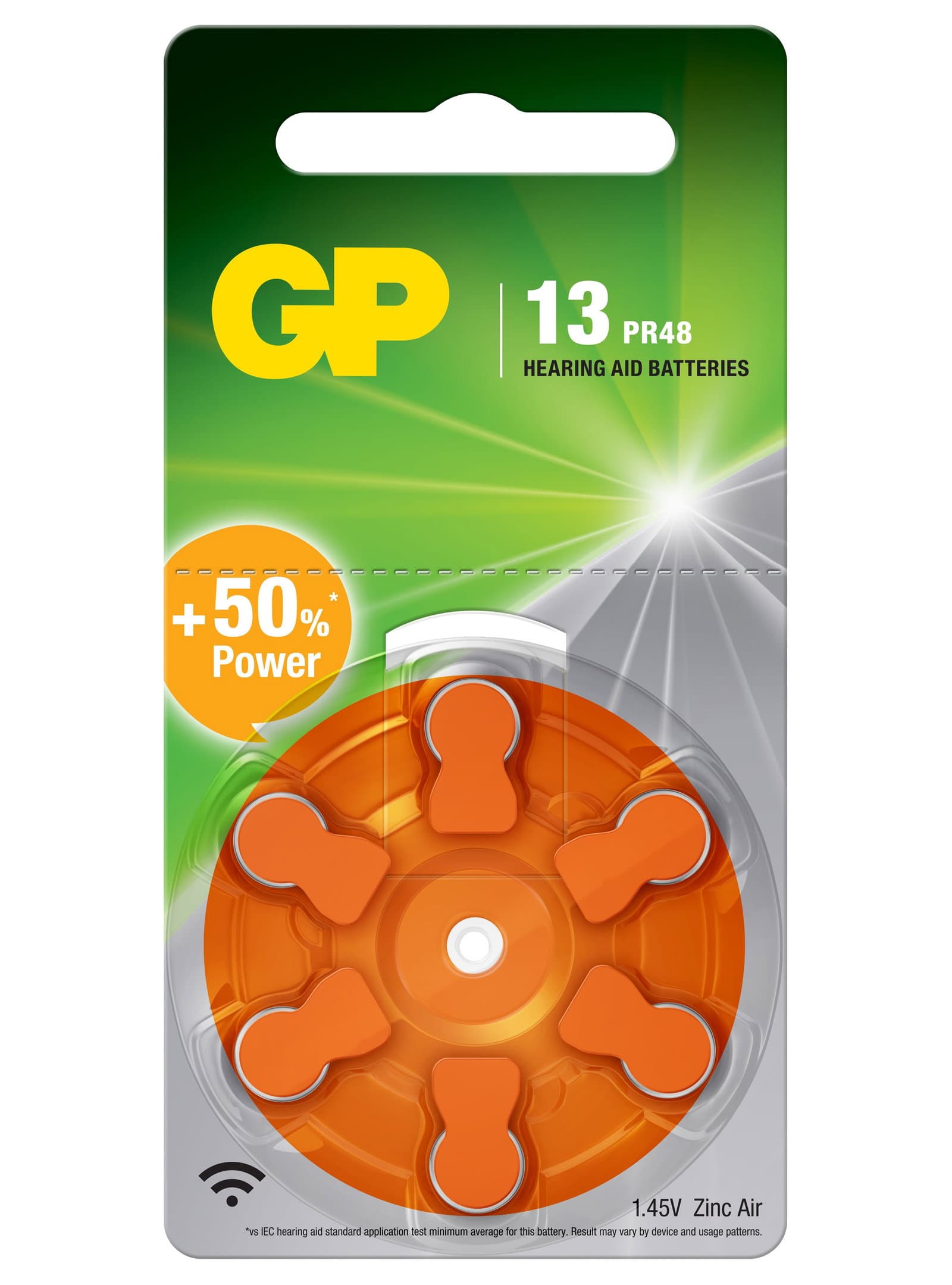 Blister 6 Batterie a Bottone PR48 ZA13 AC13 DA13 per Protesi Acustiche - GP Batteries IC-GP4420