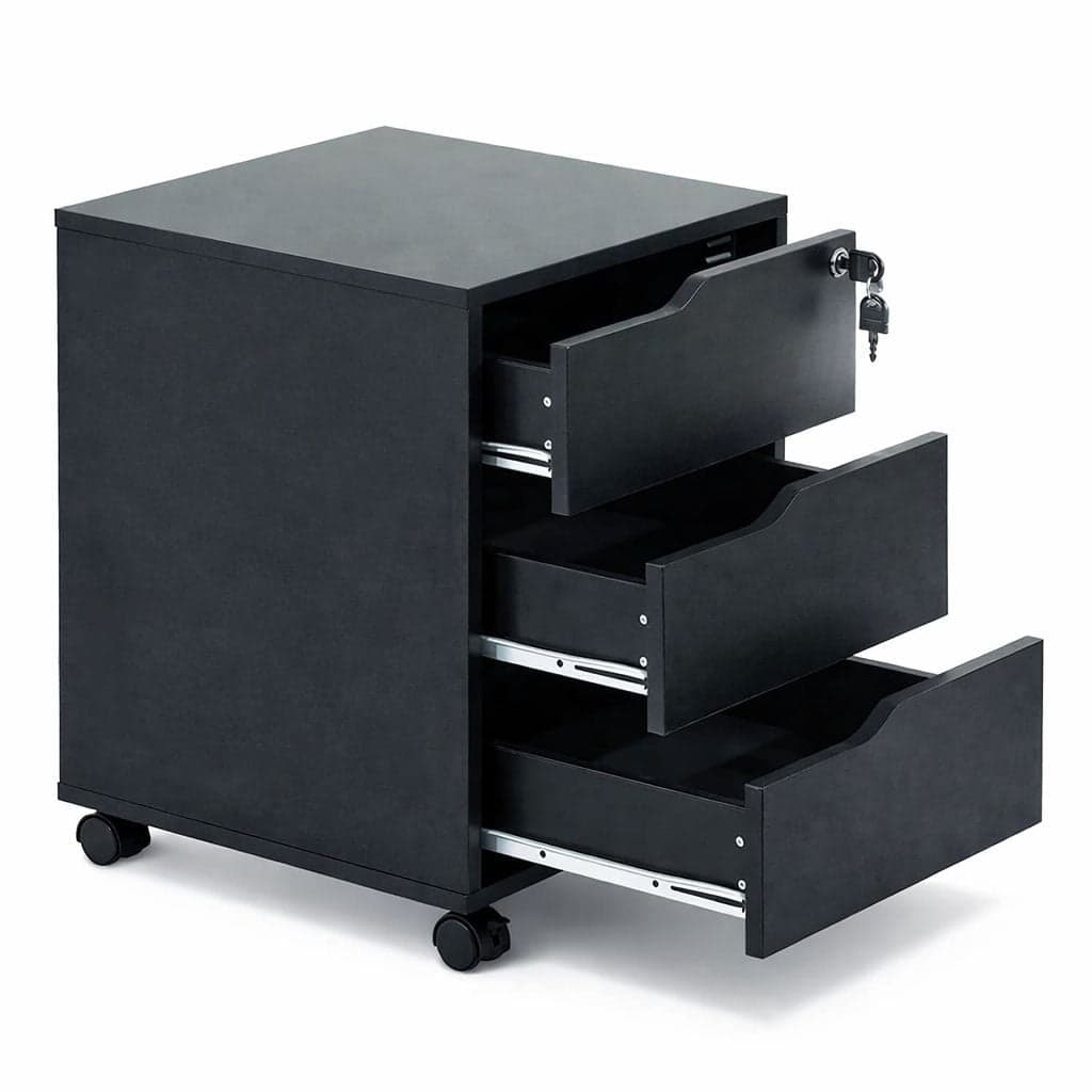 Cassettiera a Tre Cassetti con Ruote per Scrivania Nero - Techly ICA-FC 30BK
