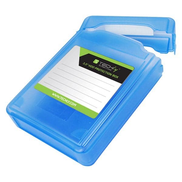 Scatola di Protezione per 1 HDD 3,5" Azzurro Trasparente - Techly ICA-HD 35B