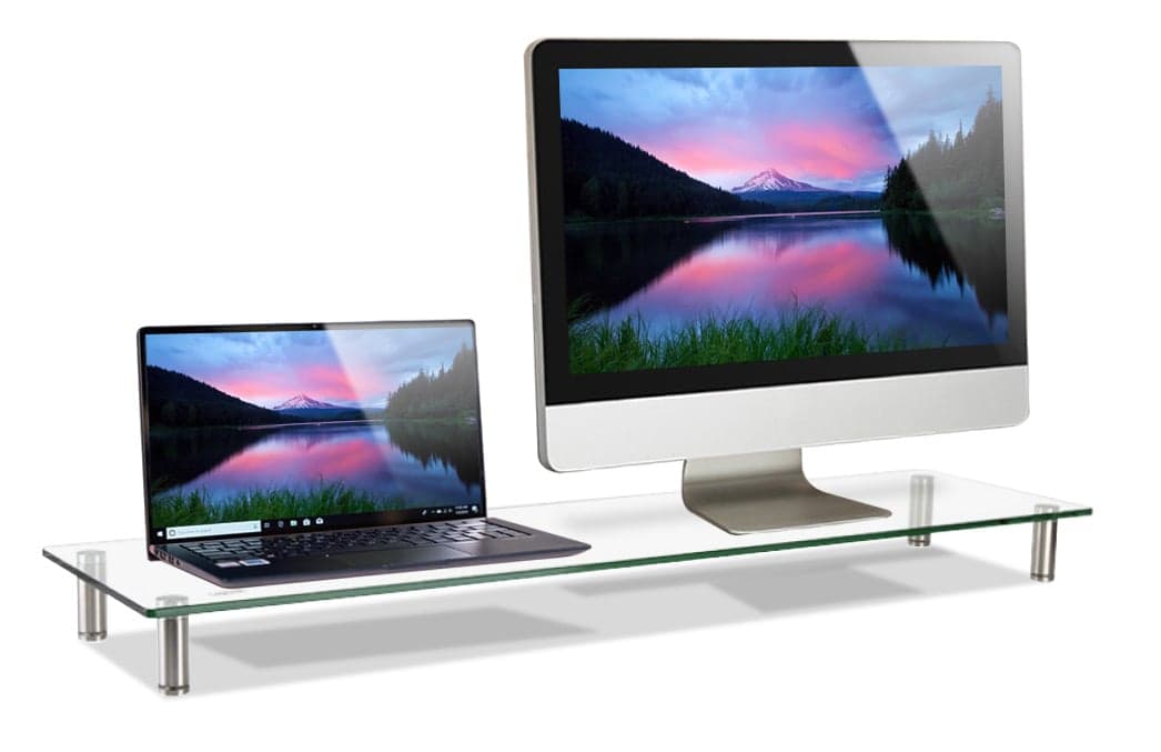 Stand supporto da scrivania in vetro trasparente per monitor e laptop - Logilink ICA-MS 060
