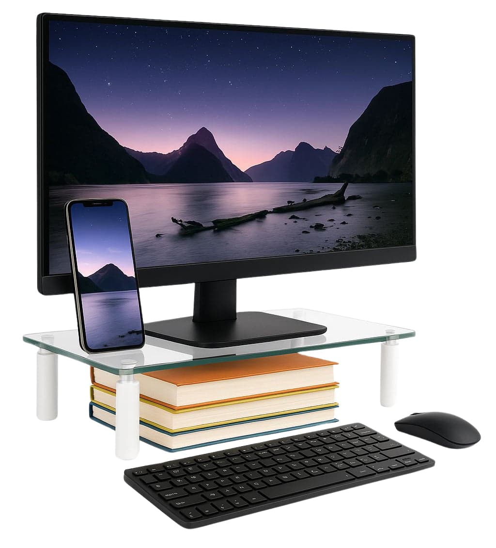 Stand da Scrivania Regolabile in Vetro Trasparente per Monitor - Techly ICA-MS 461E