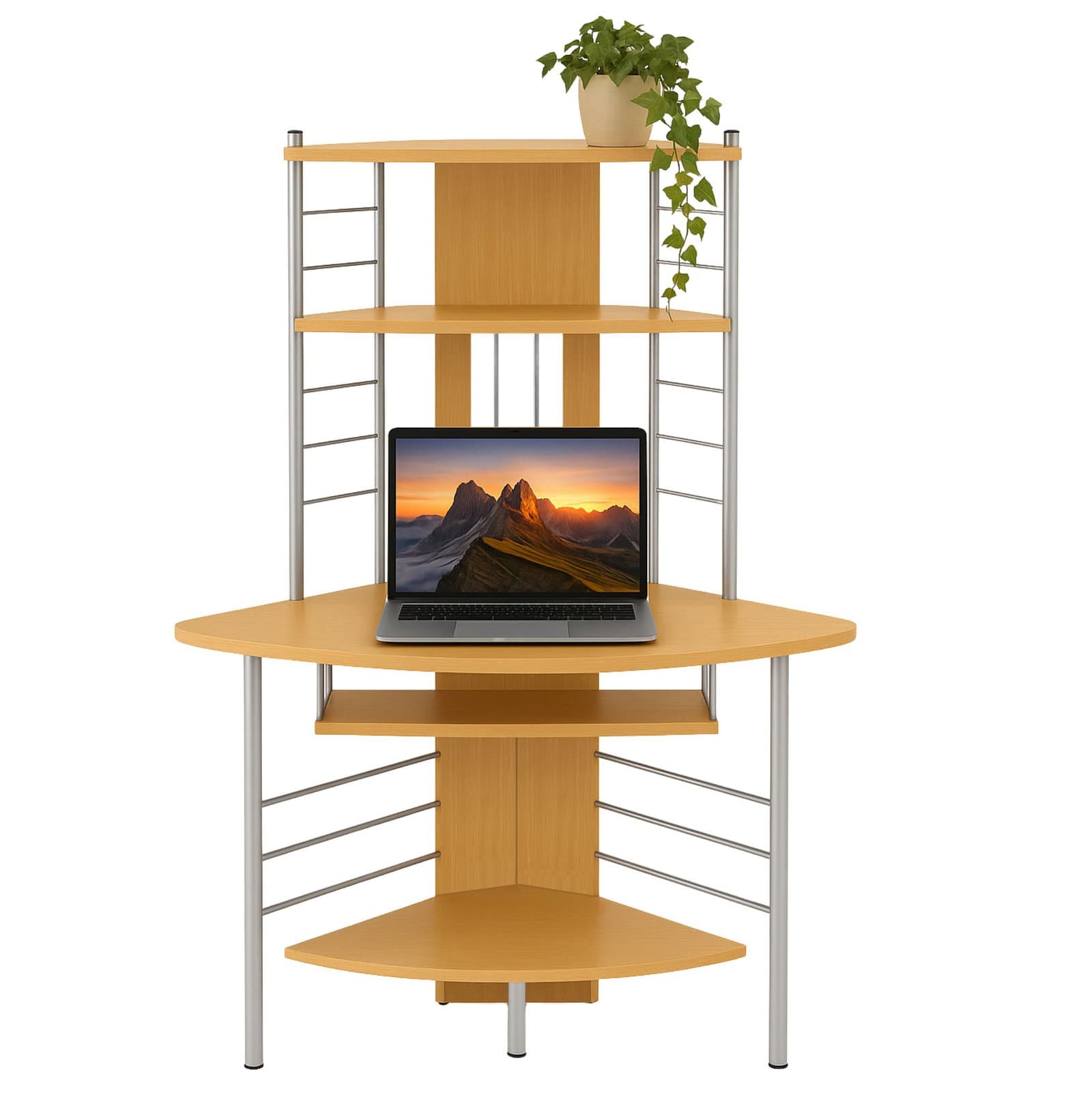 Scrivania Angolare per Computer con Ripiano Tastiera Estraibile Faggio - Techly ICA-TB 1010