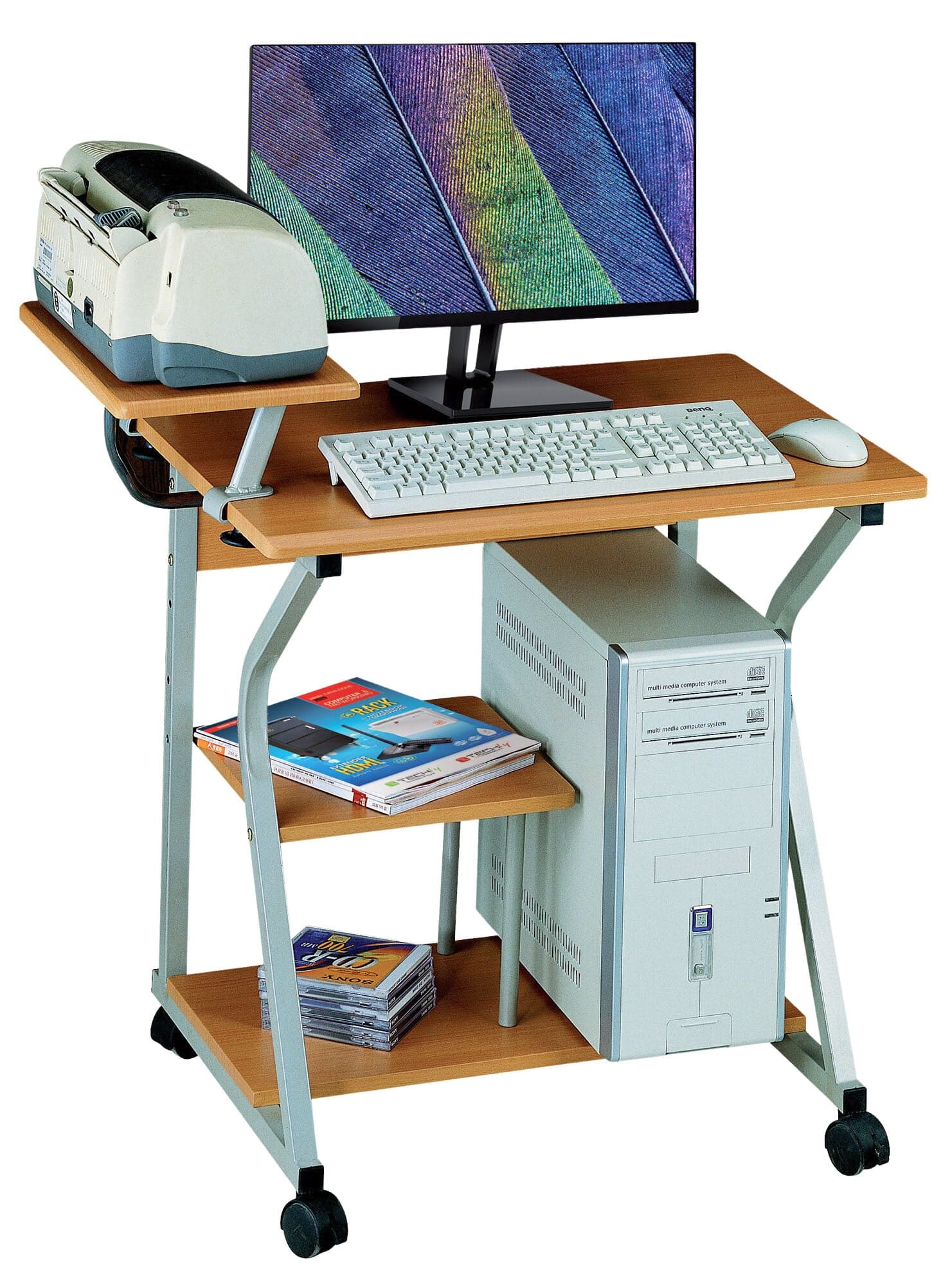 Scrivania per computer compatta con ruote e ripiano tastiera - Techly ICA-TB 218
