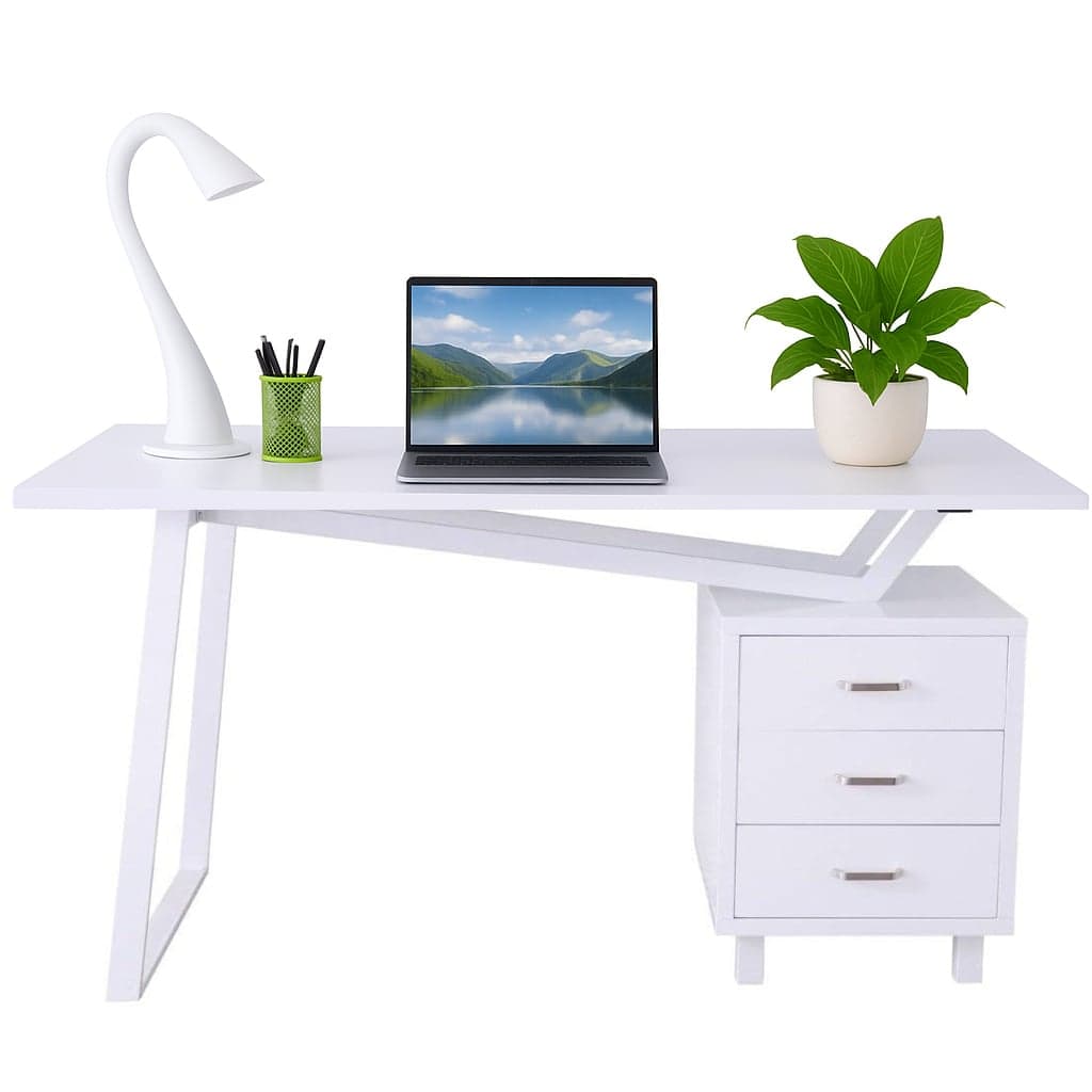 Scrivania per Computer con Tre Cassetti Bianco opaco effetto legno - Techly ICA-TB 3533W