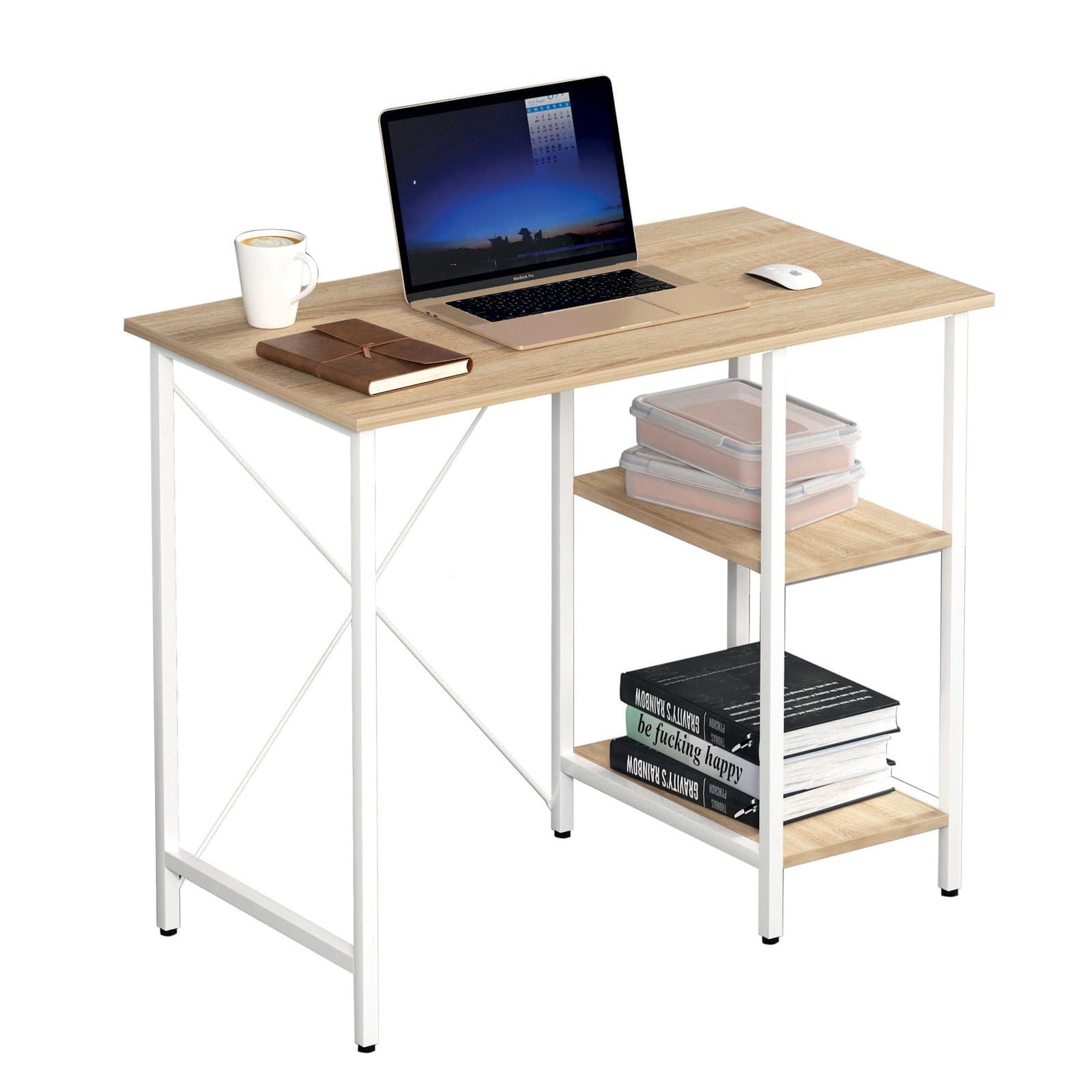 Scrivania per Computer in Metallo, Ripiani Rovere Chiaro - Techly ICA-TB 3672