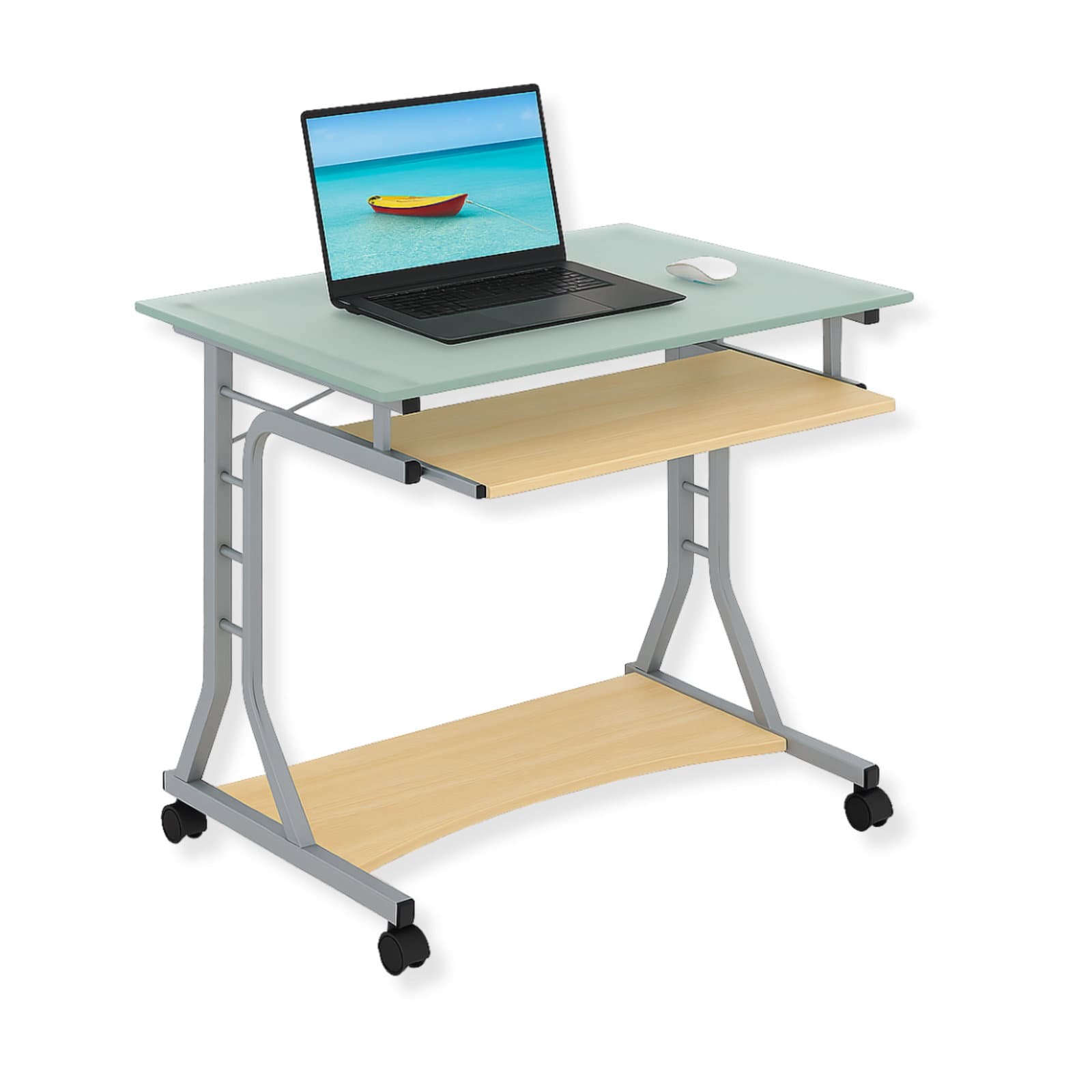 Scrivania per PC compatta in metallo e vetro con ruote - Techly ICA-TB 3791A