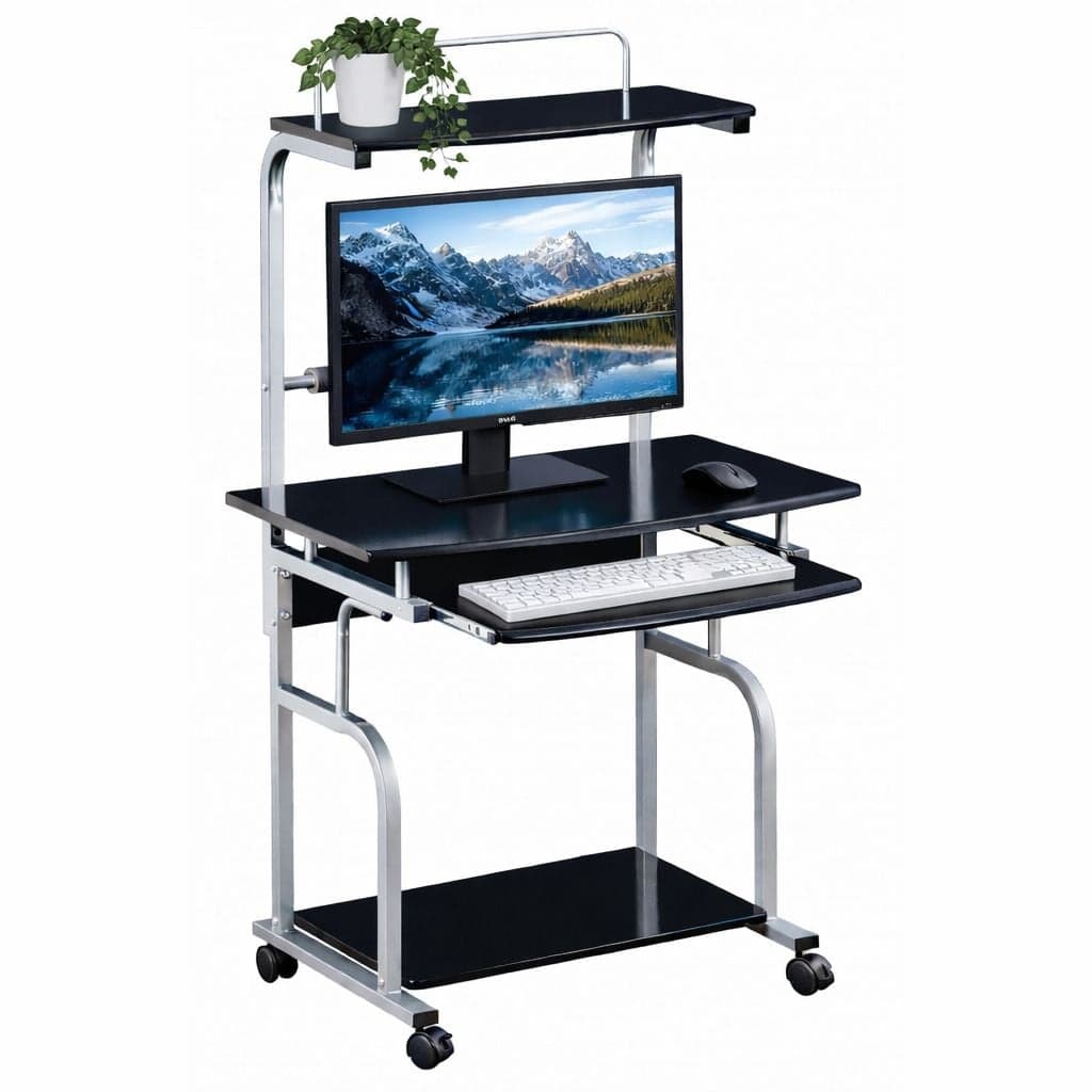 Scrivania Mobile per PC Stampante con Tastiera Estraibile Nero Lucido - Techly ICA-TB 7800BK
