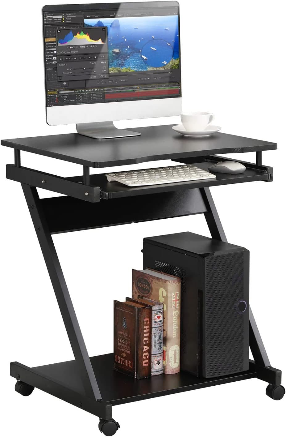 Scrivania Compatta per Computer con Ripiano Estraibile per Tastiera - Techly ICA-TB 935B