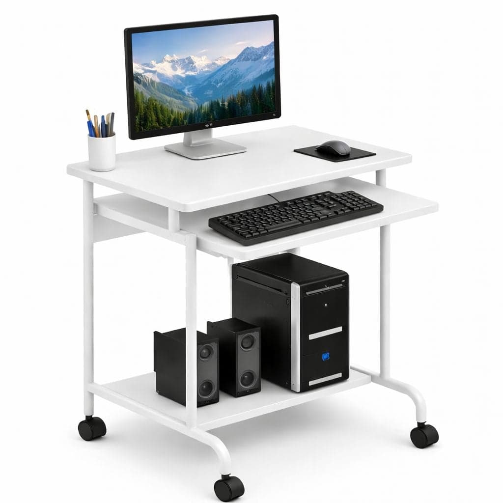 Scrivania Mobile ''Compact'' per Computer Ripiano Tastiera Scorrevole Bianco - Techly ICA-TB S005W
