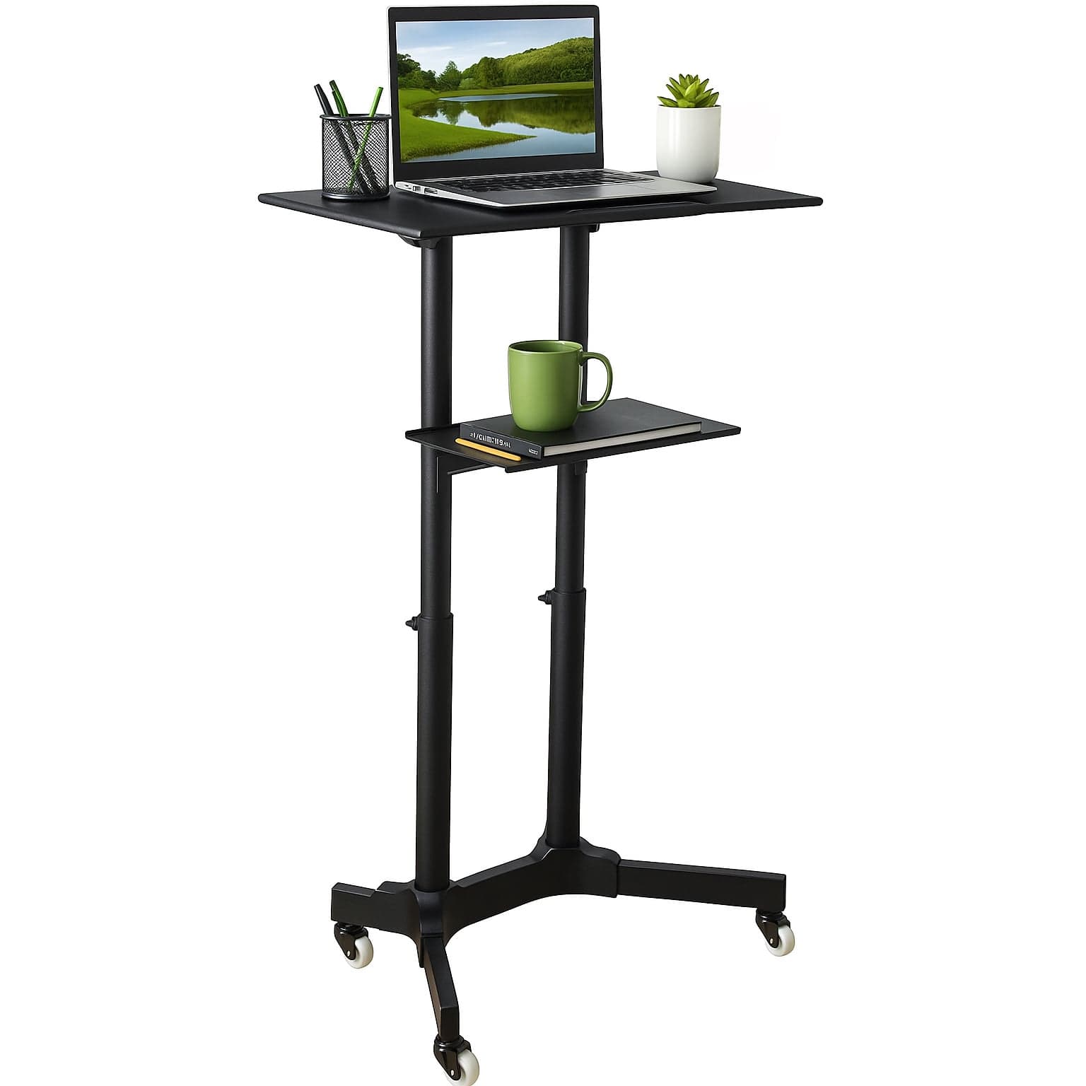 Postazione di lavoro mobile con supporto laptop e mensola regolabile - Techly ICA-TB TPM-1BK