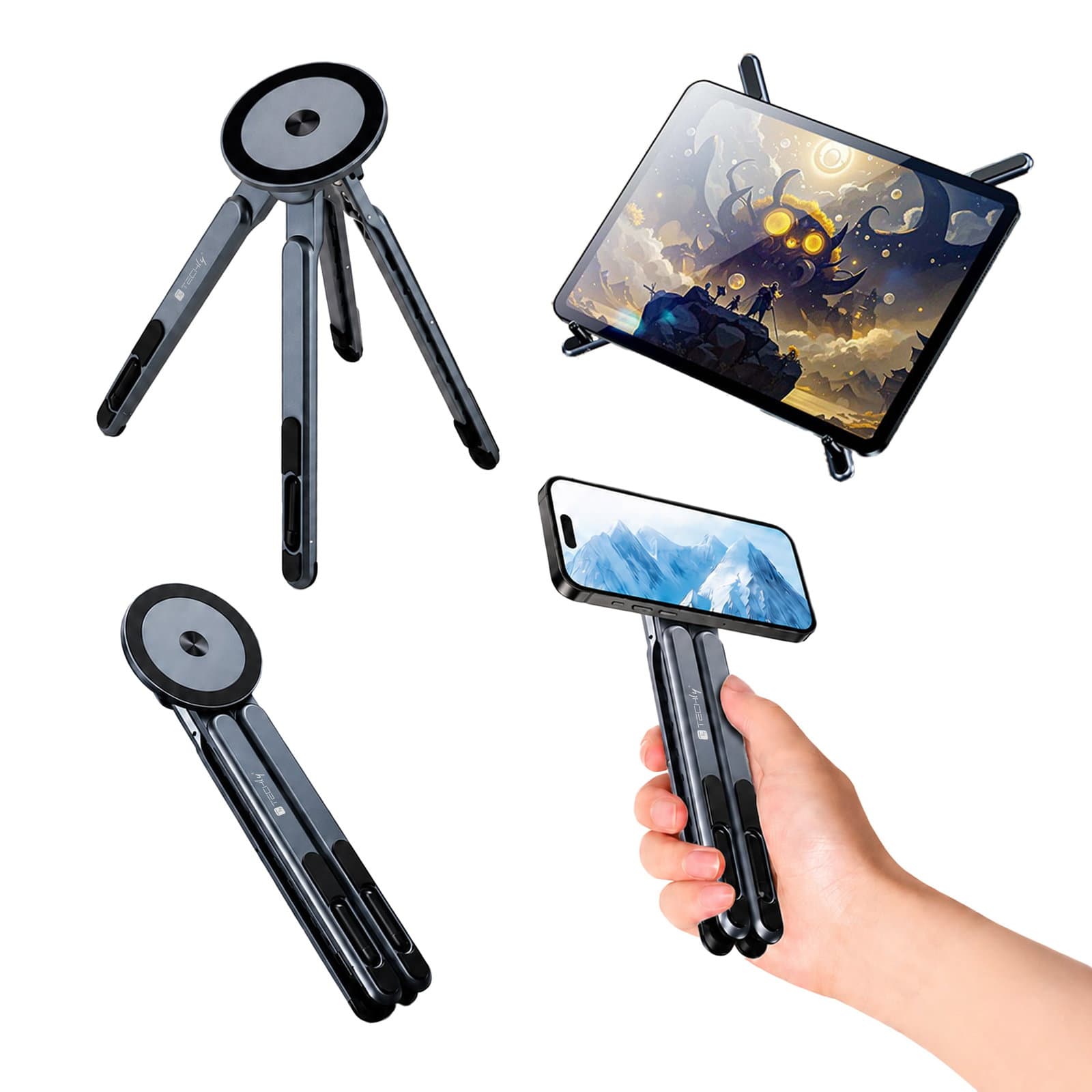 Supporto Pieghevole 3-in-1 Magnetico Altezza Regolabile per Laptop, Tablet e Smartphone - Techly ICA-TBL-X16