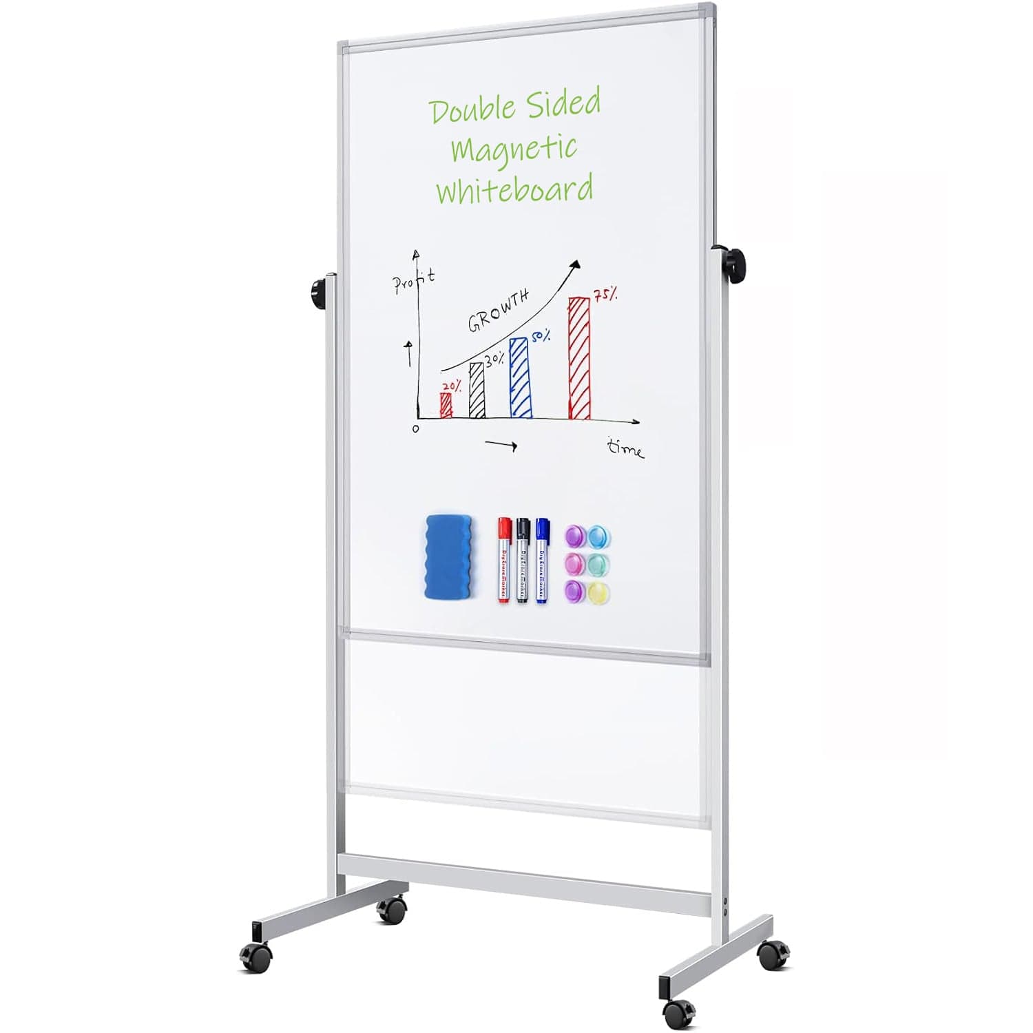 Lavagna Magnetica Bifacciale 80x120cm con Ruote e Altezza Regolabile - Techly ICA-WH 12080W