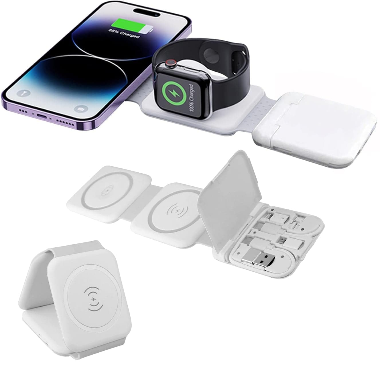 Stazione di Ricarica Wireless Qi Magnetica Pieghevole per Smartphone e Smartwatch - Fontastic ICFT-263446