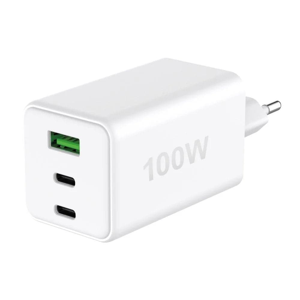 Caricatore Alimentatore GaN 100W 2x USB-C 1x USB-A Power Delivery Fast Charger Bianco - Fontastic ICFT-264467