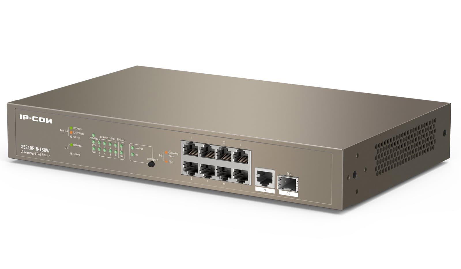 Switch Managed Layer 3 Cloud PoE 9p Gigabit 1 SFP 130W - Ip-com ICIP-G5310P-8
