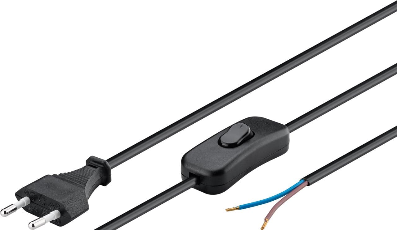 Cavo alimentazione spina euro/aperto con interruttore 1,5m nero - Goobay ICOC 02-NC/SA