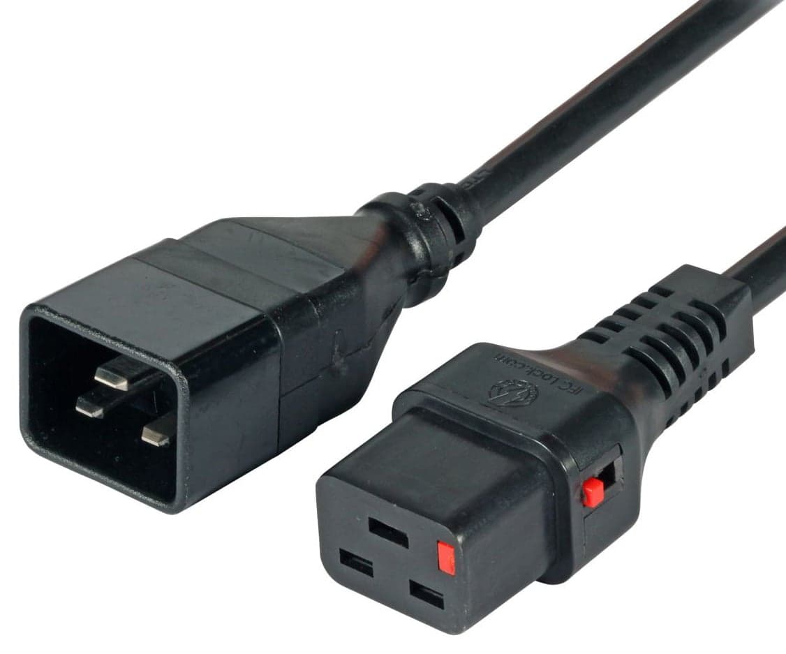 Cavo Prolunga C20 180° a C19 180° con Blocco IEC 1m - ICOC 065-NC-1-LOCK