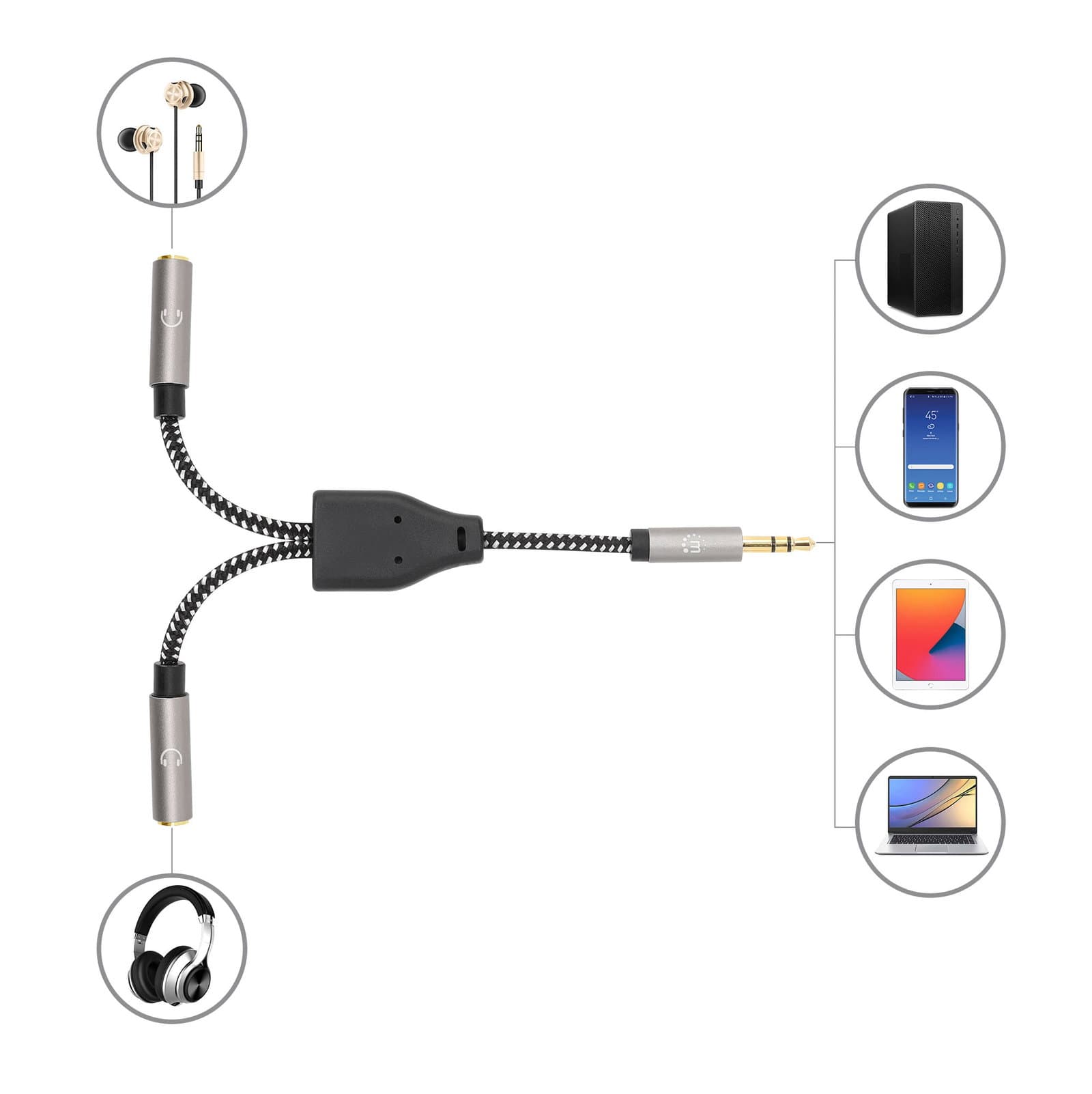 Cavo Adattatore Sdoppiatore Audio per Cuffie Stereo AUX 15cm - Manhattan ICOC 35H-1M2F-015