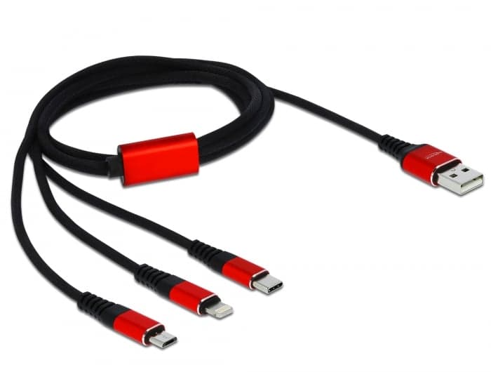 Cavo di Ricarica USB 3 in 1 Lightning Micro USB USB-C 1m Rosso - Delock ICOC MUSB-31D