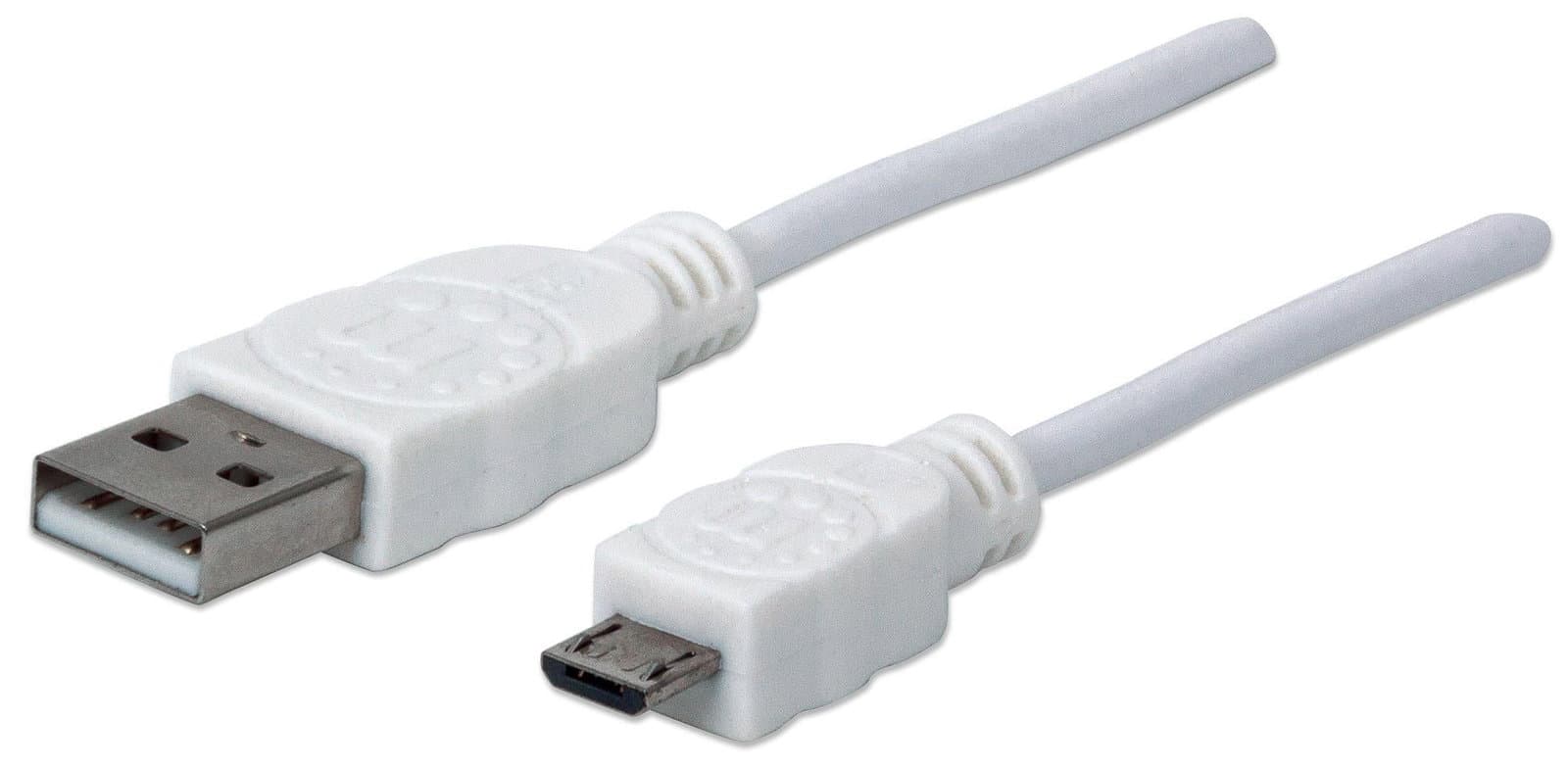 Cavo USB 2.0 A/Micro B 0,3m Bianco - Manhattan ICOC MUSB-A-003W