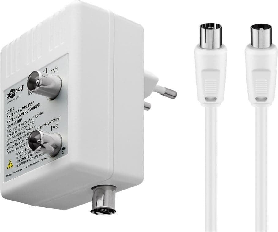 Amplificatore per antenna 2 dispositivi DVB-T/T2/C con cavo - Goobay ICOC SAT-AMP-DVB