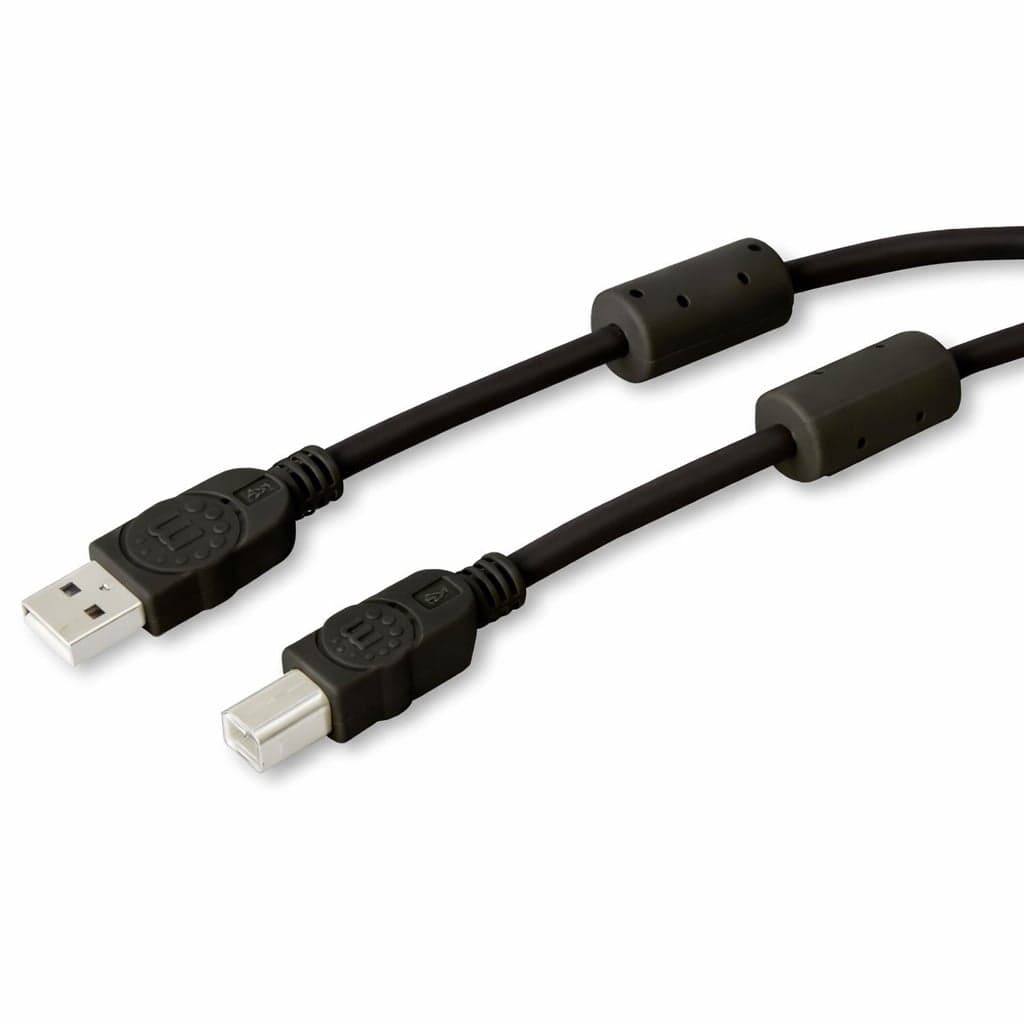 Cavo USB 2.0 A M / B M 1.8m con Ferrite Doppia Schermatura Nero - Manhattan ICOC U-AB-18-U2-FBK