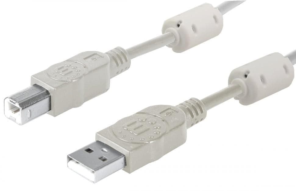 Cavo USB 2.0 A M / B M 1,8m con Ferrite Doppia Schermatura Grigio - Manhattan ICOC U-AB-18-U2-FER