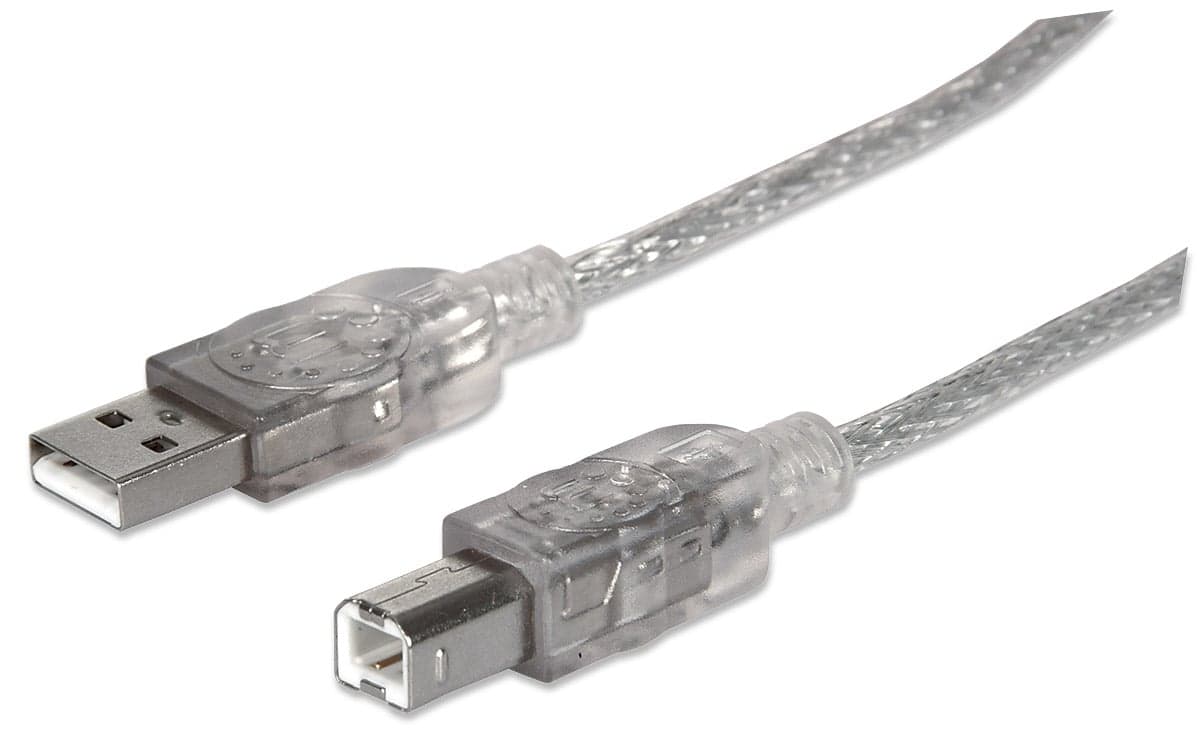 Cavo USB 2.0 A maschio/B maschio 1,8m trasparente - Manhattan ICOC U-AB-20-U2SIL