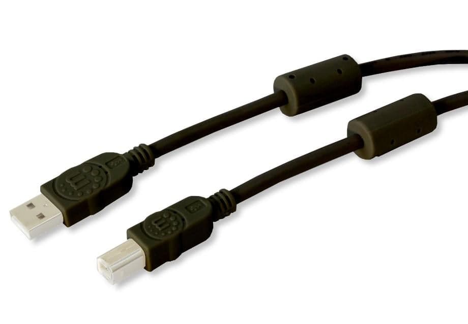 Cavo USB 2.0 A M / B M 3m con Ferrite Doppia Schermatura Nero - Manhattan ICOC U-AB-30-U2-FBK