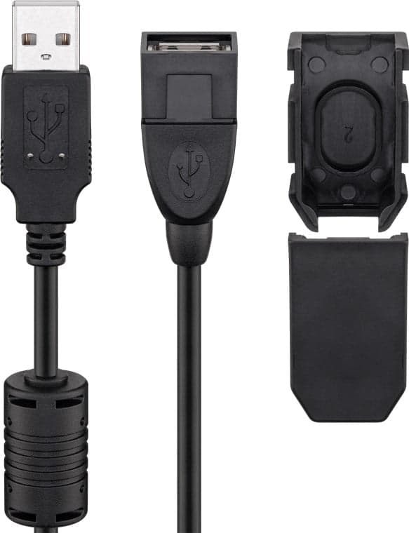 Cavo Prolunga USB 2.0 A Maschio/Femmina con Ferrite 2m Nero - Goobay ICOC U2-AA-20-EXF