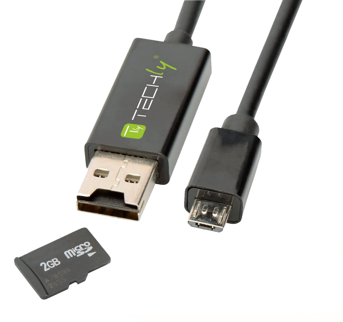 Cavo USB OTG Micro B / USB A con Lettore Micro SD/SDHC 26cm Nero - Techly ICOC U2OTG-SD