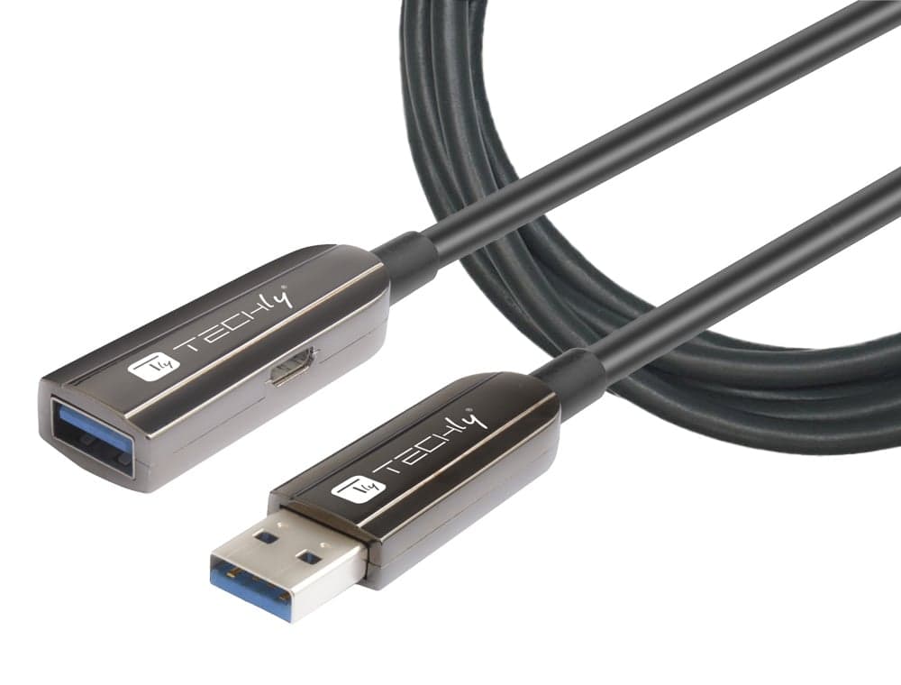 Cavo Ottico Attivo USB 3.2 SuperSpeed USB A M/F 30m Nero - Techly ICOC U3AMF-HY-030