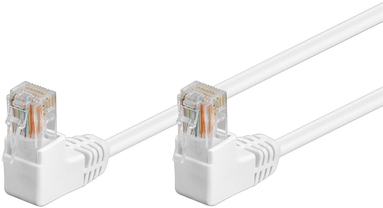 Cavo di rete patch angolato 90° CCA Cat5e Bianco UTP 0,5m - Goobay ICOC U5EB-005-WHA