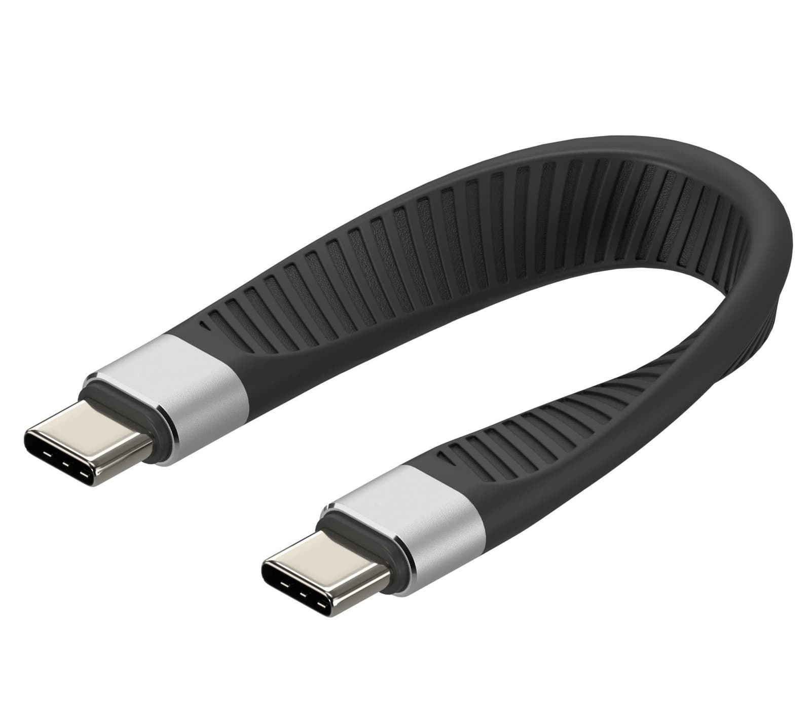 Cavo Corto Piatto USB-C Maschio a USB-C Maschio E-Mark Ricarica Rapida FPC 12.4 cm - Techly ICOC USBC-FL-U4
