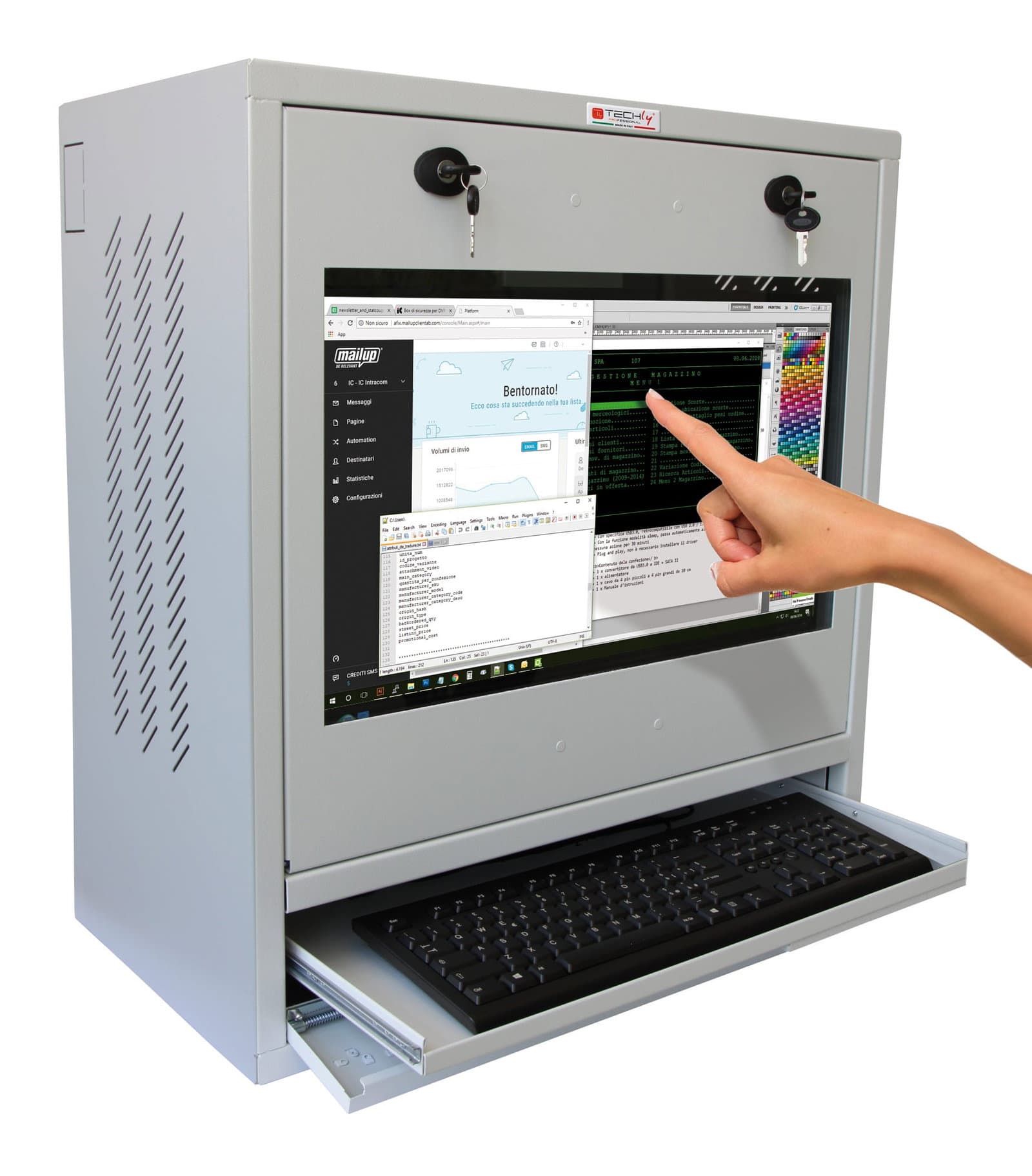 Armadio di Sicurezza per PC Monitor LCD Touch e Tastiera Senza Vetro Grigio - Techly Professional ICRLIM10SV