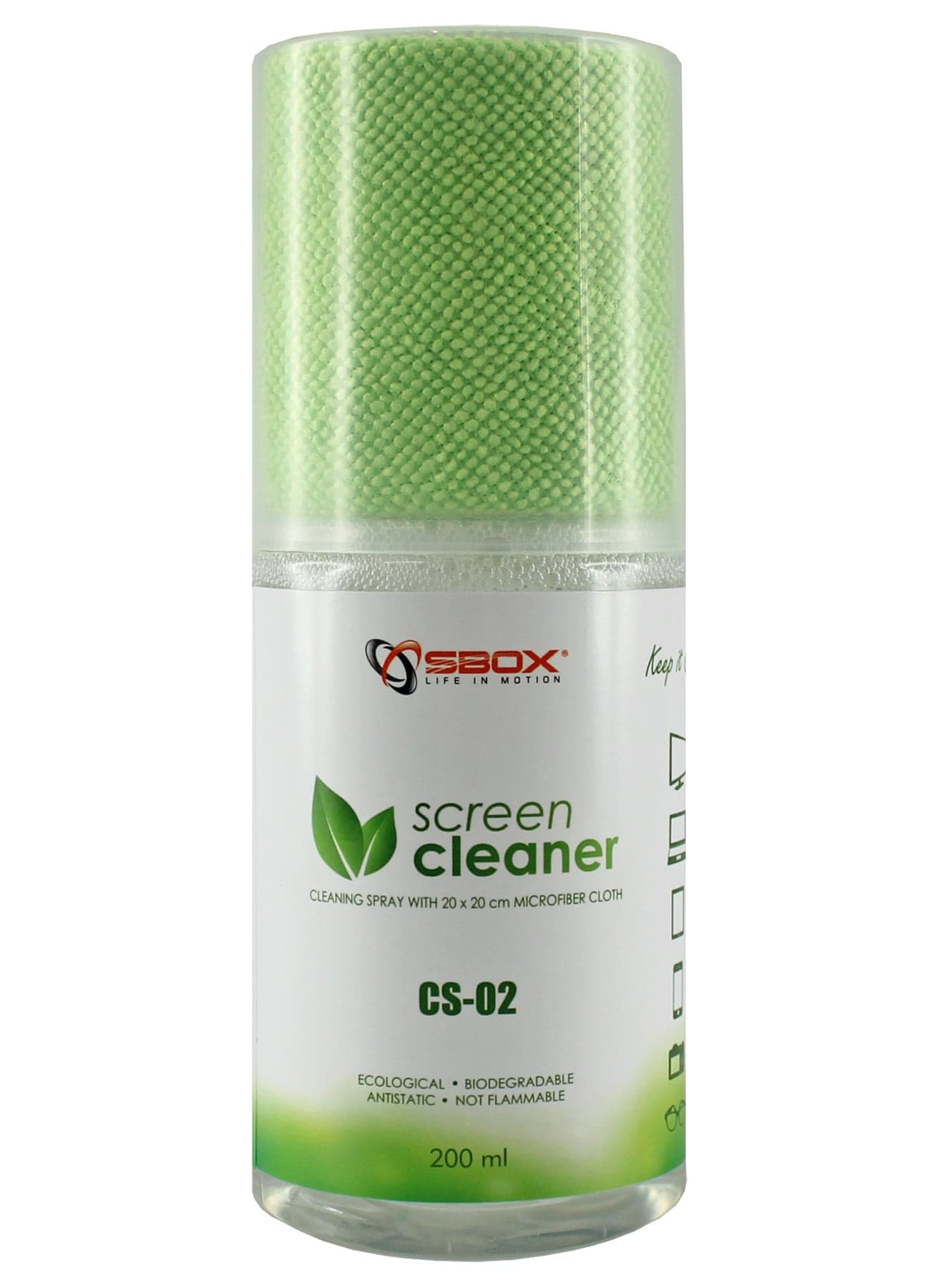 Spray di Pulizia per Monitor LCD 200ml con Panno in Microfibra Verde - Sbox ICSB-CS02